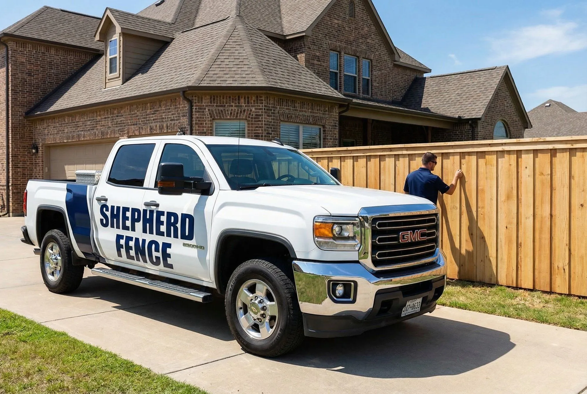 Shepherd Fence truck at installation site