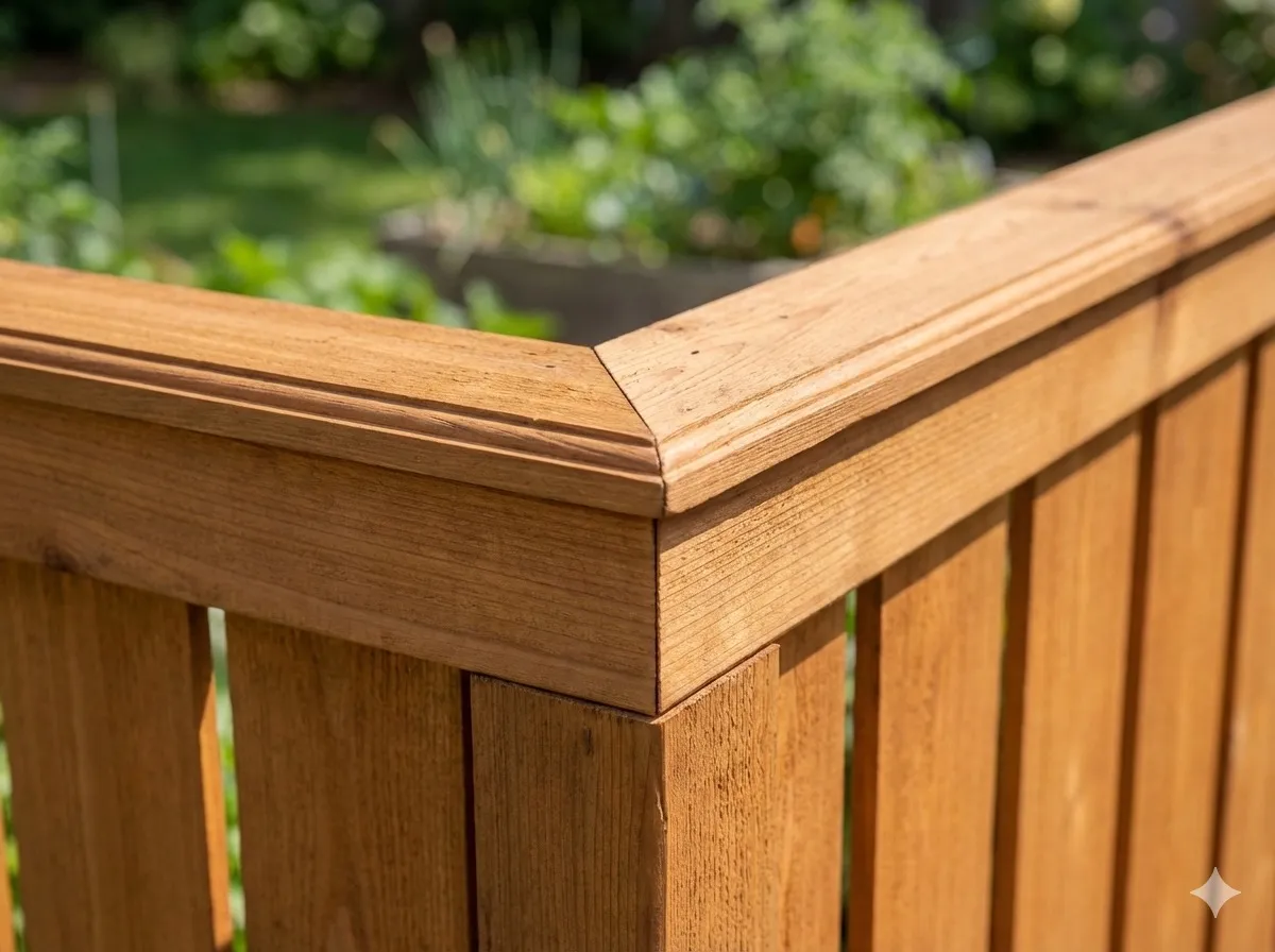 Cedar fence cap detail showing quality craftsmanship