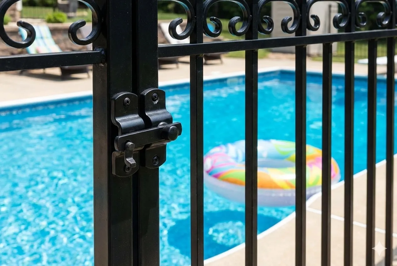 Iron pool gate latch detail