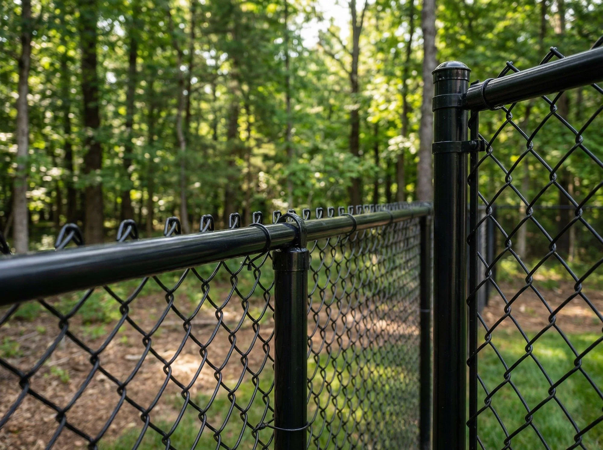 Black chain link fence residential installation