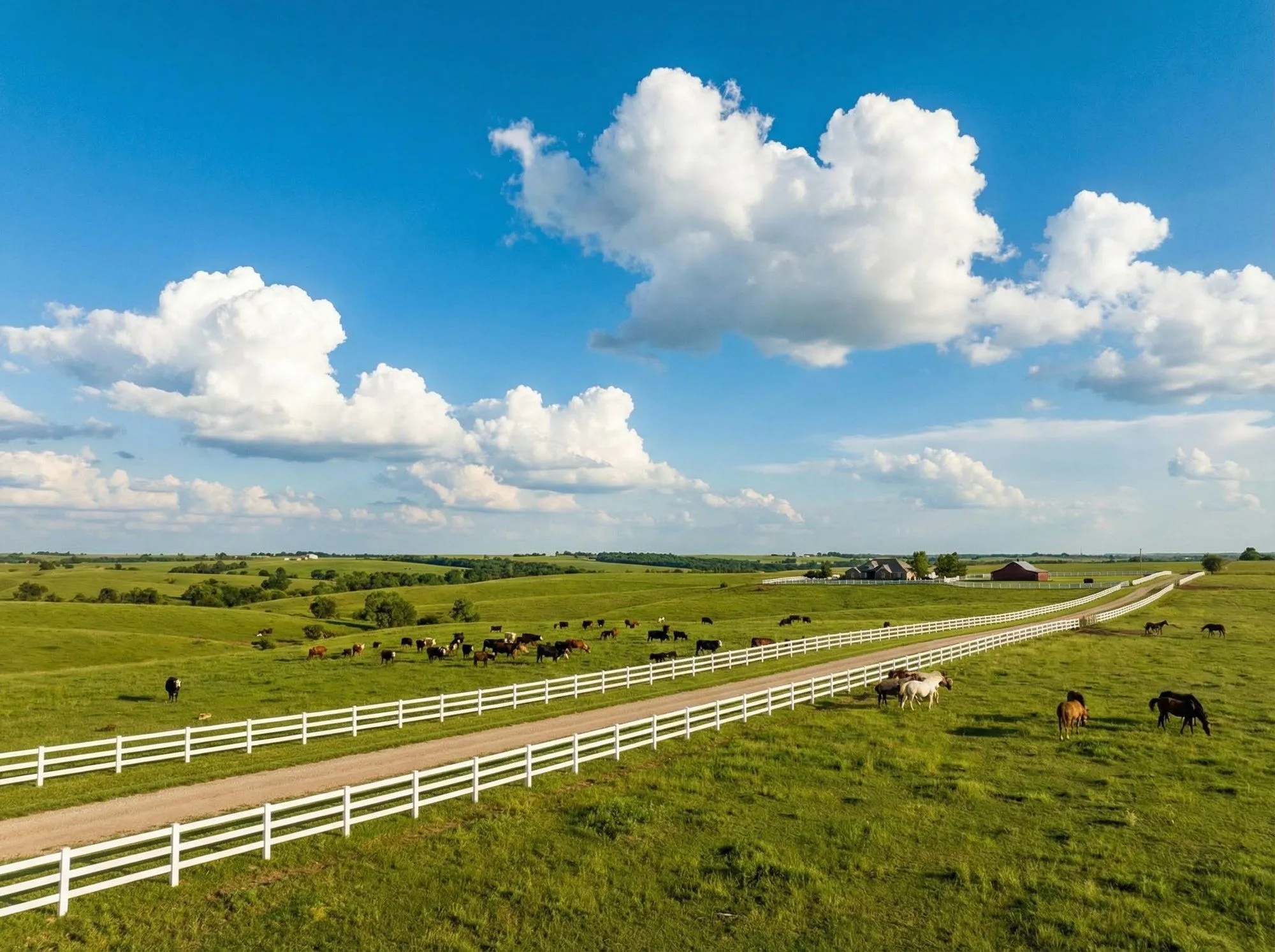 White ranch fence with livestock